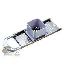 Nokedli szaggató rozsdamentes kis lyukú tologatós műanyag tartályos Nokedli szaggató rozsdamentes kis lyukú tologatós műanyag tartályos