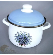 Zománcozott fazék fedővel 16 cm (2 literes)<br/> Nefelejcs Ema-Lion Bonyhád