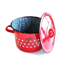 Zománcozott fazék fedővel 26cm (9,5 literes)<br/> hagyományos piros pöttyös Ema-Lion Bonyhád