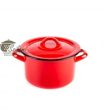 Zománcozott fazék fedővel 16 cm (2 literes)<br/> hagyományos piros Ema-Lion Bonyhád