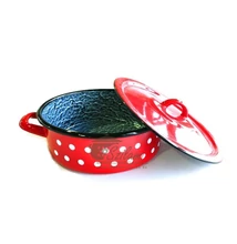 Zománcozott lábas fedővel 26 cm (5 literes)<br/>hagyományos piros pöttyös Ema-Lion Bonyhád Zománcozott lábas fedővel 26 cm (5 literes)<br/>hagyományos piros pöttyös Ema-Lion Bonyhád