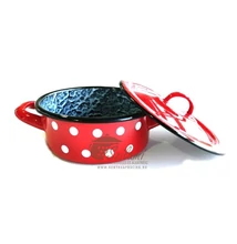 Zománcozott lábas fedővel 18 cm (1,5 literes)<br/>hagyományos piros pöttyös Ema-Lion Bonyhád Zománcozott lábas fedővel 18 cm (1,5 literes)<br/>hagyományos piros pöttyös Ema-Lion Bonyhád