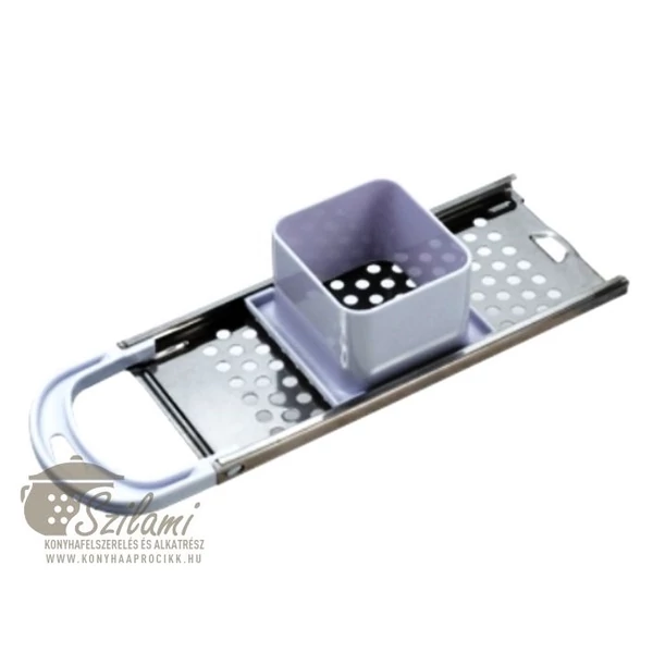 Nokedli szaggató rozsdamentes kis lyukú tologatós műanyag tartályos