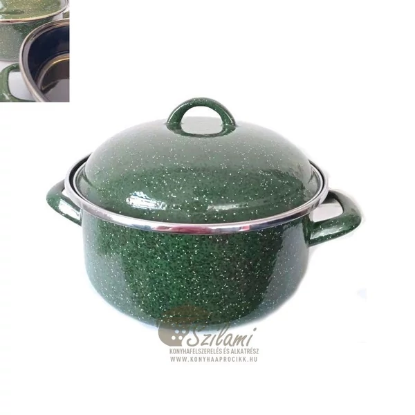 Zománcozott lábas fedővel 16 cm (1,25 literes)<br/>Zöld szemcsés Ema-Lion Bonyhád